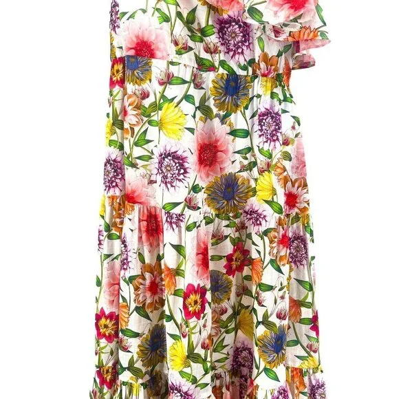 NEW Borgo De Nor Petra One Shoulder Ruffle Midi Dress Tiered Floral Print - Picture 13 of 16